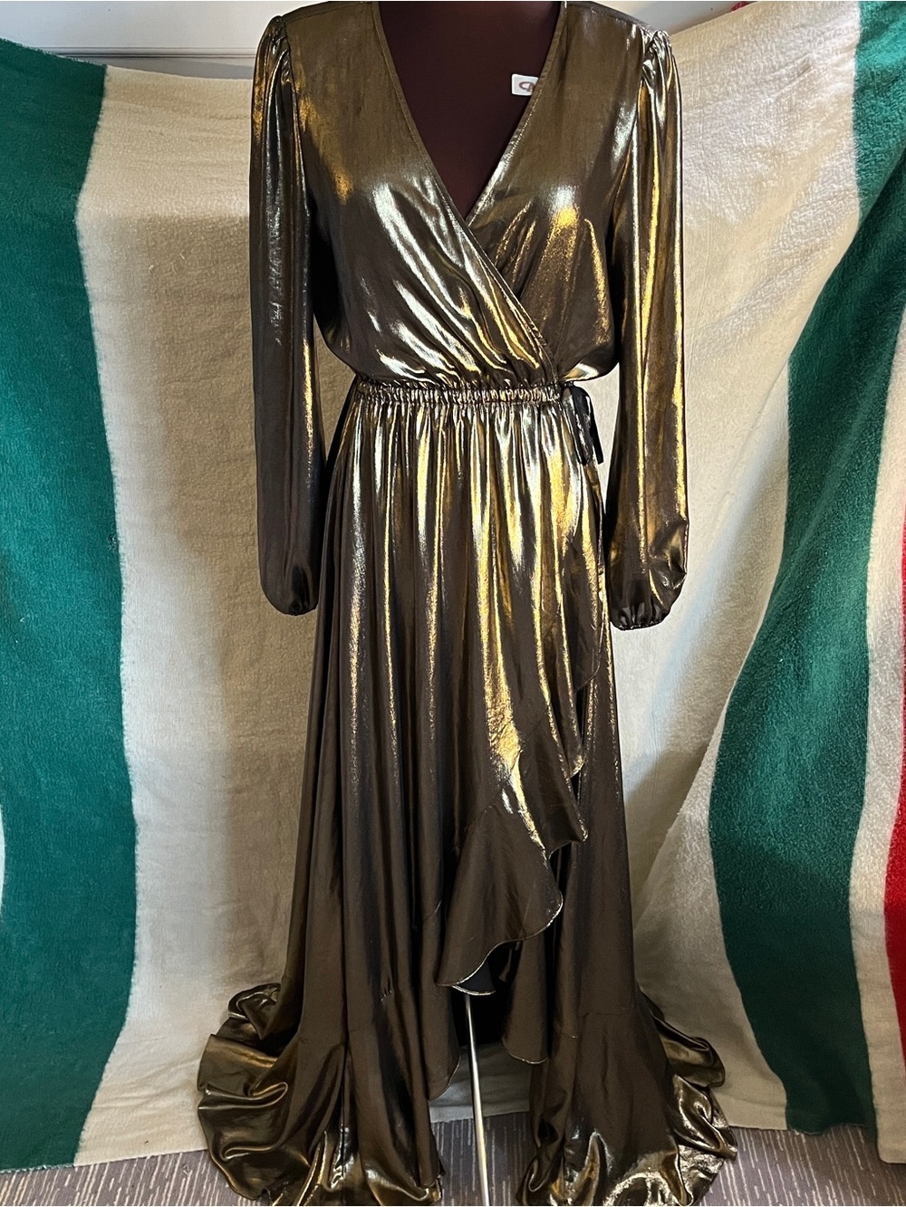 Free People Zohara Gold Lamé Wrap Dress Size M